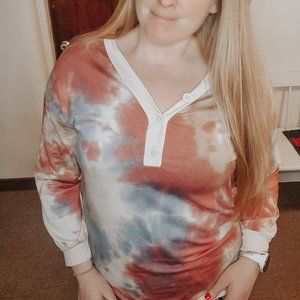 Tie Dye V Neck Button Blouse